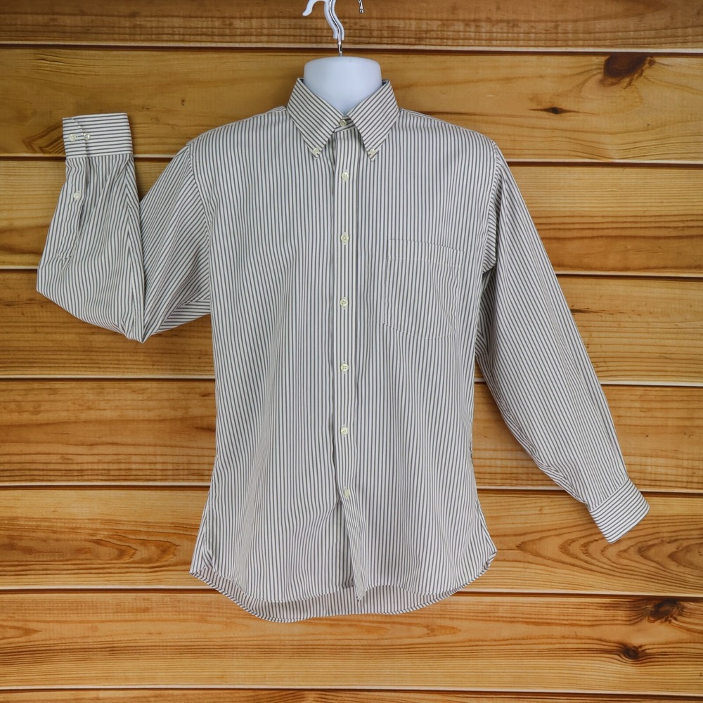 John Henry Dress Shirt Wrinkle Free‎ Pinpoint Oxford Mens Size 15.5 Gray Striped